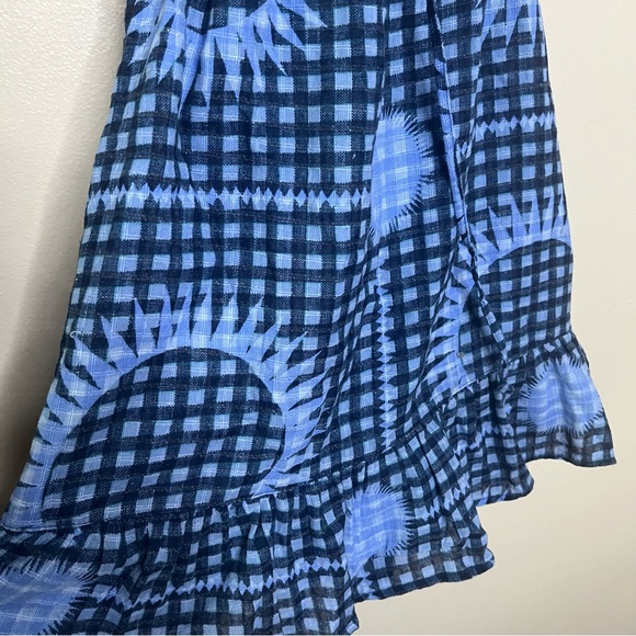 Urban Outfitters UO Blue Criss Cross Plaid Sunburst Mini Dress M Cottagecore - Picture 3 of 8